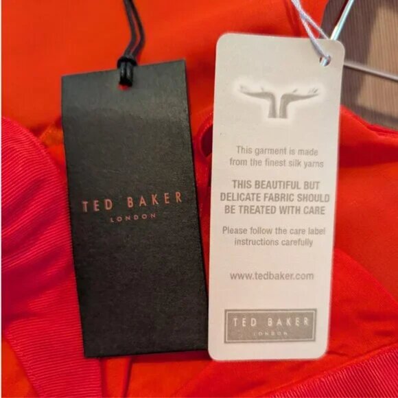 NWT Ted Baker Burnt Orange 100% Silk Fit & Flare Tie Back Dress - UK 3, US 8 - Picture 6 of 6
